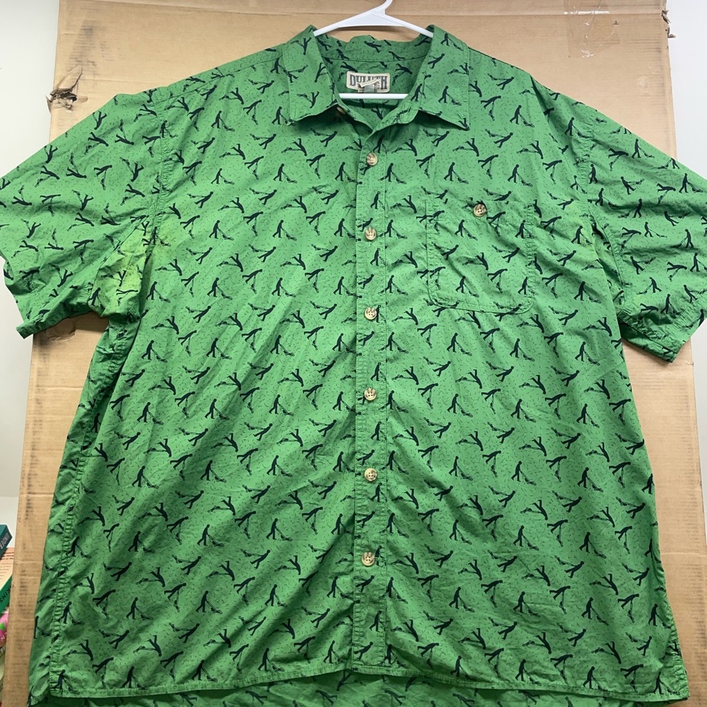 Duluth Trading Co Green Casual Button Down Shirt Green Lawn Mower